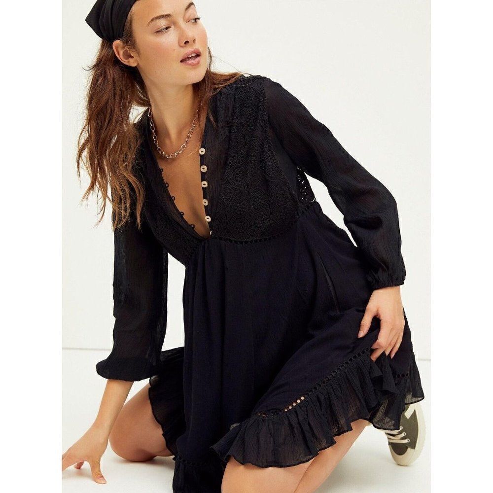 NEW FREE PEOPLE Sz S FREYA SET 2 PIECE SLIP DRESS & TOP SET IN BLACKSAND